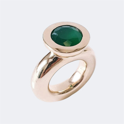 Large Bronze Princess Ring with Green Onyx