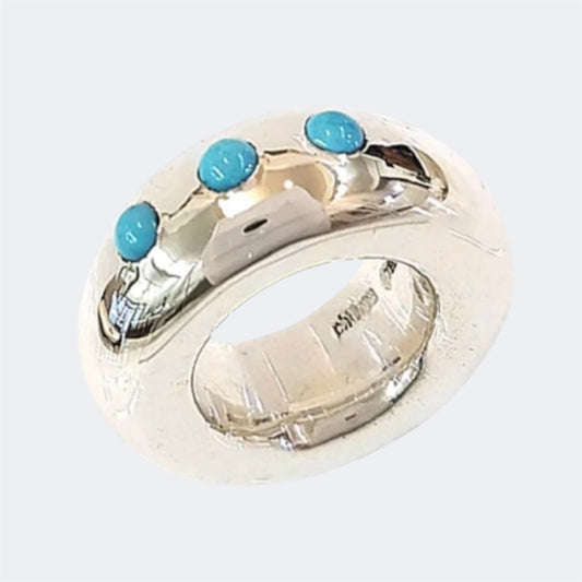 Triple Turquoise Sterling Silver Ring 10mm