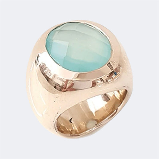 Blue Chalcedony Bronze Pinky Ring