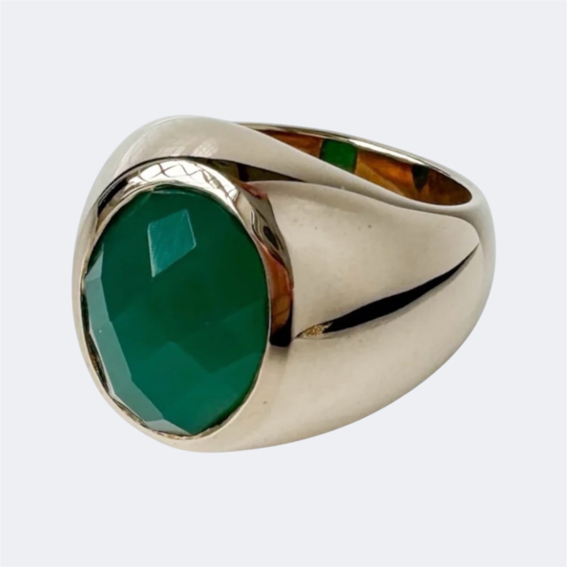 Green Onyx Pinky Ring in Bronze