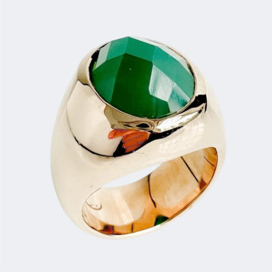 Green Onyx Bronze Pinky Ring