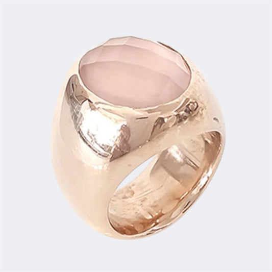 Pink Chalcedony Bronze Pinky Ring