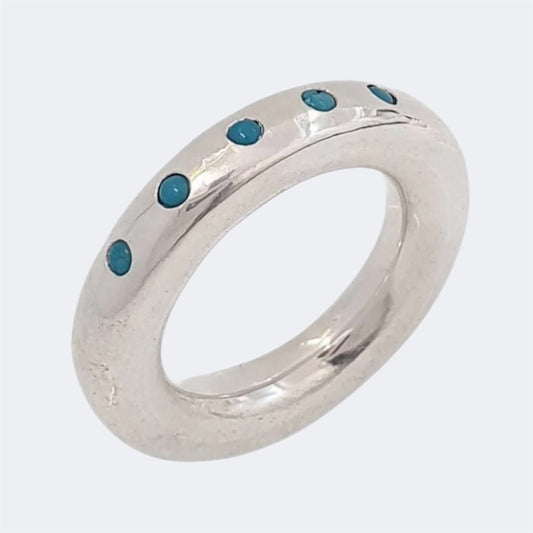 Turquoise Half Eternity Sterling Silver Ring 6mm