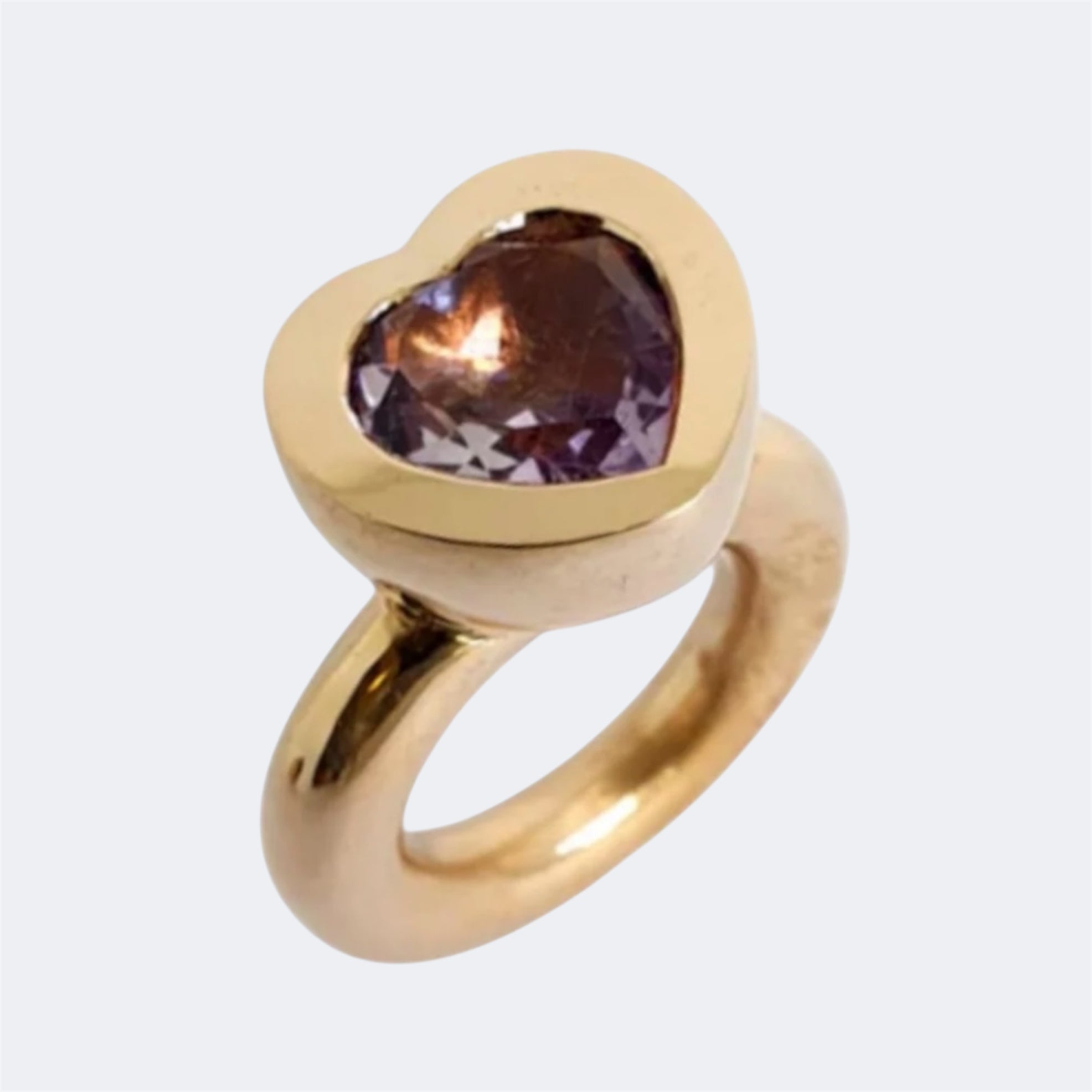 Pink Amethyst Small Heart Ring in Bronze