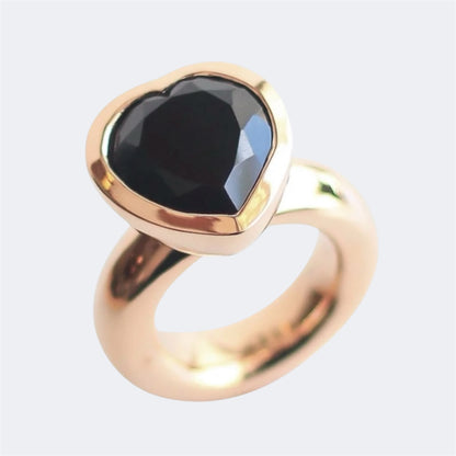 Large Bronze Heart Ring With Black Onyx