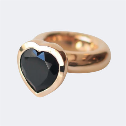 Large Bronze Heart Ring With Black Onyx