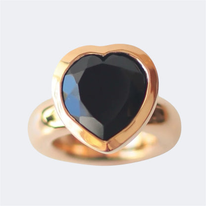 Large Bronze Heart Ring With Black Onyx