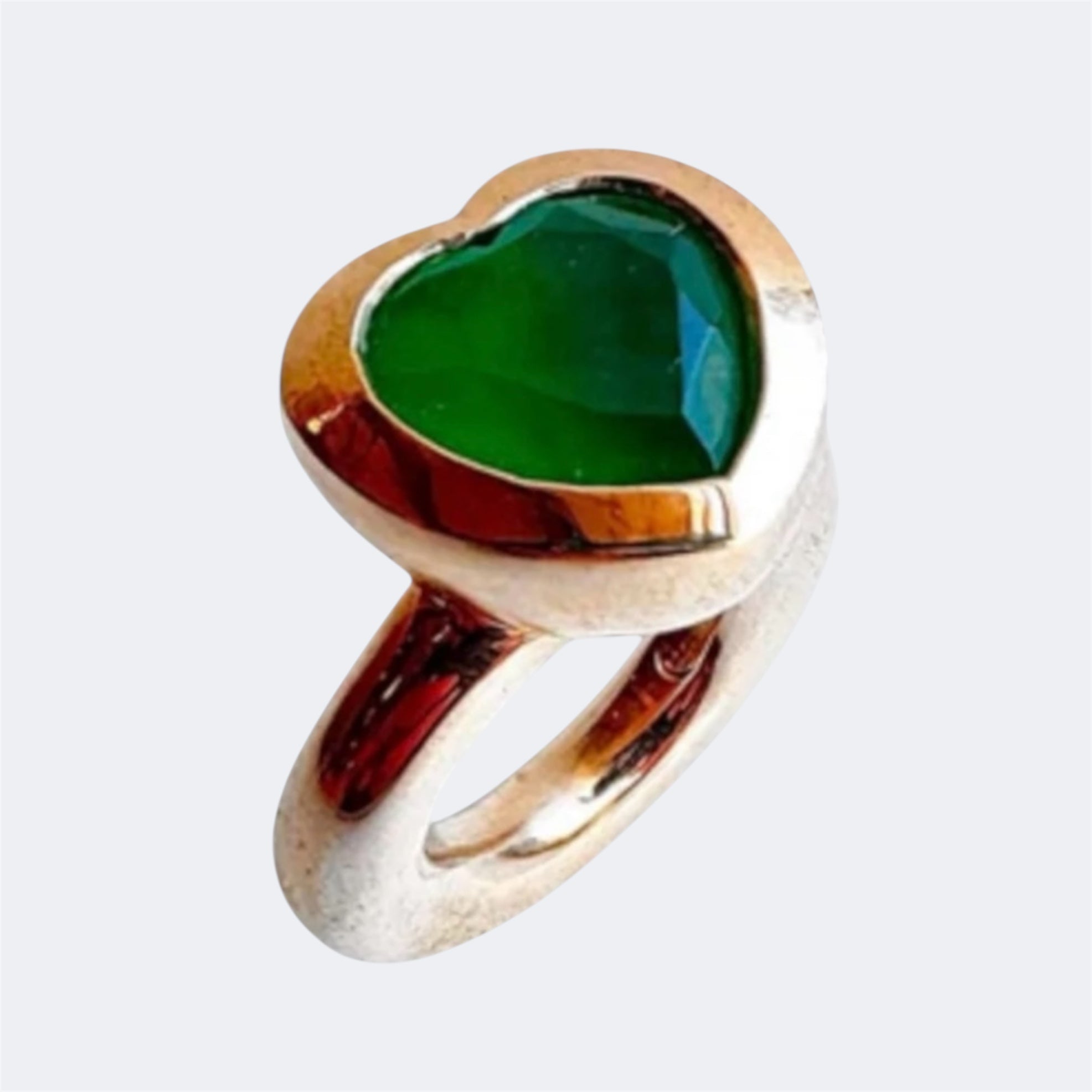 Green Onyx Big Heart Ring in Bronze