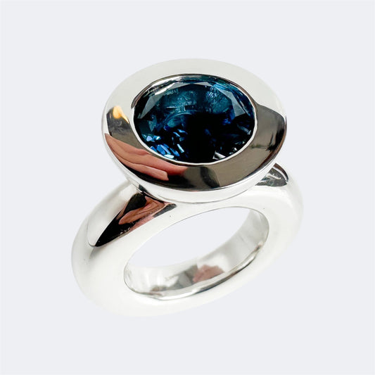 Large Sterling Silver Princess Ring with London Blue Topaz