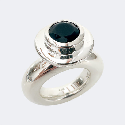 Large Sterling Silver Princess Ring with Setting and Black Onyx