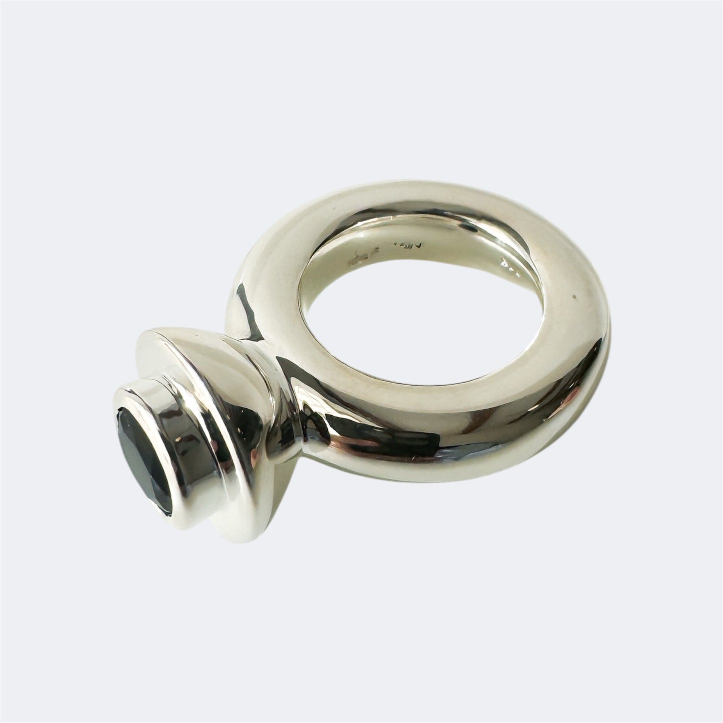Large Sterling Silver Princess Ring with Setting and Black Onyx