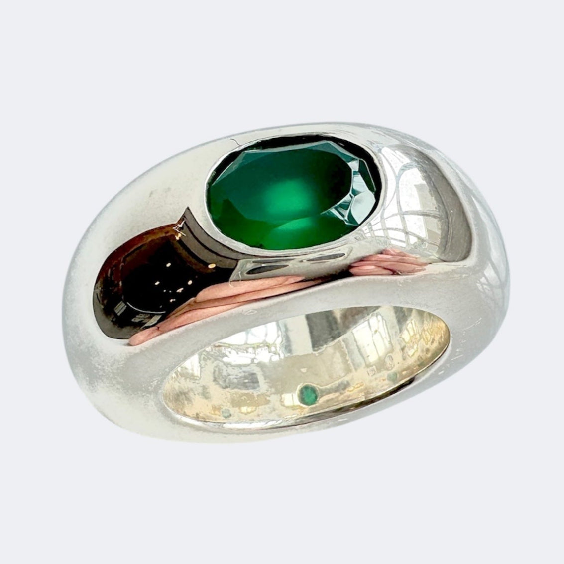 Green Onyx Statement Solitaire Ring in Sterling Silver