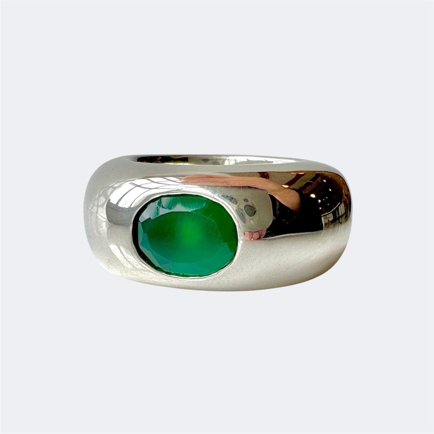 Green Onyx Statement Solitaire Ring in Sterling Silver