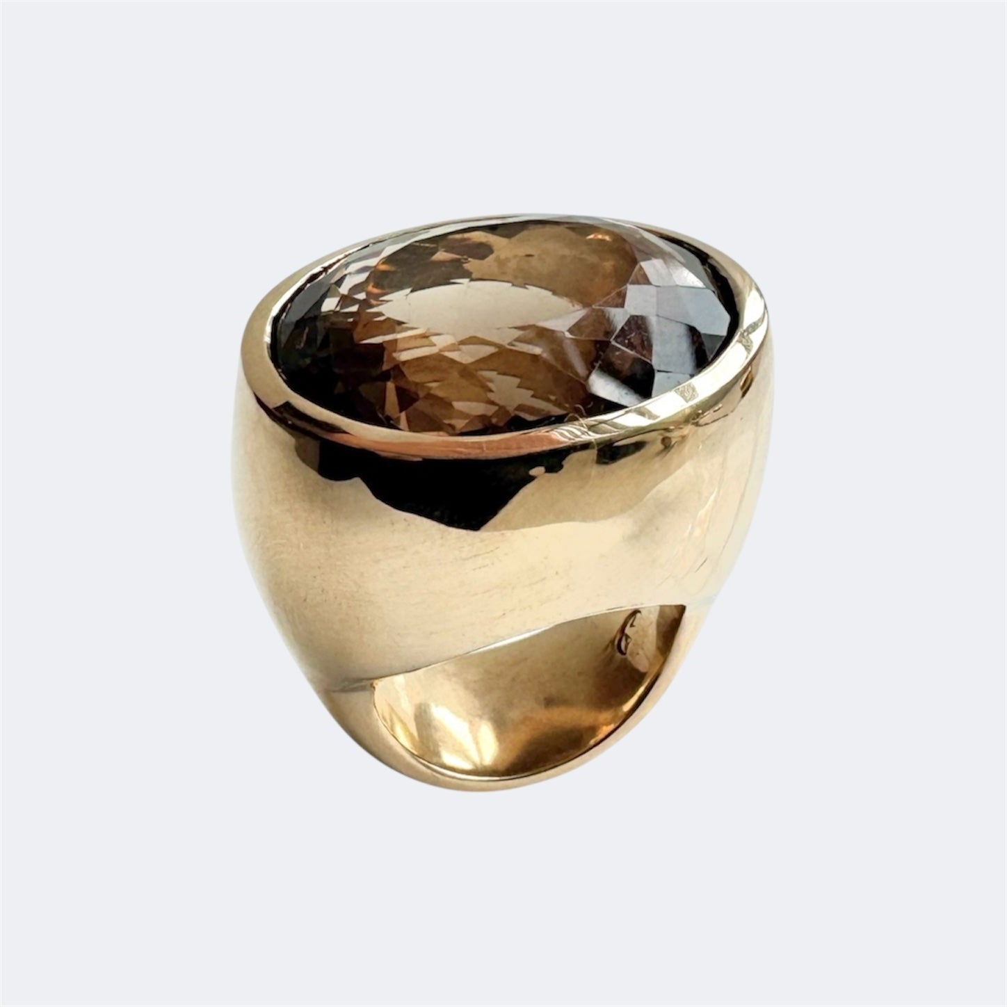 Smokey Quartz Faceted Oval Cut Bronze Ring