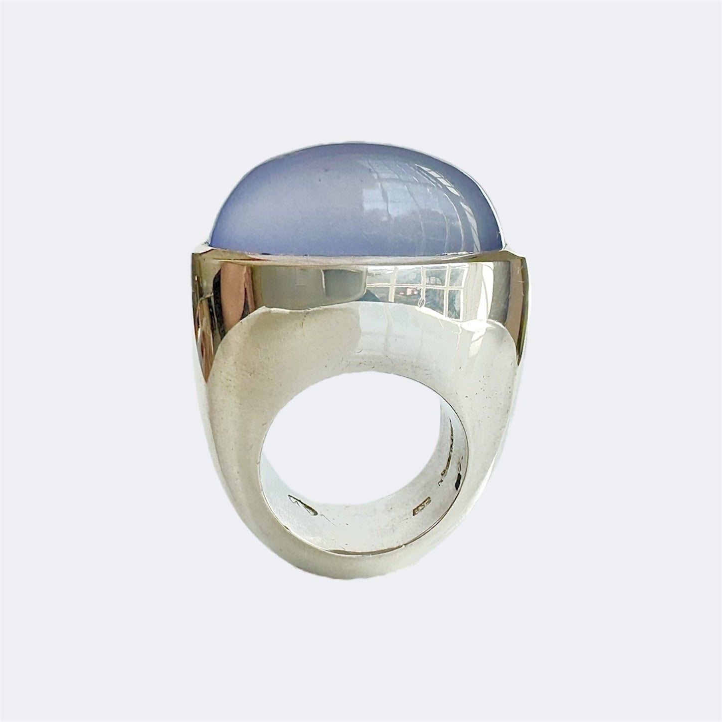 Blue Chalcedony Bullet Cut Sterling Silver Ring