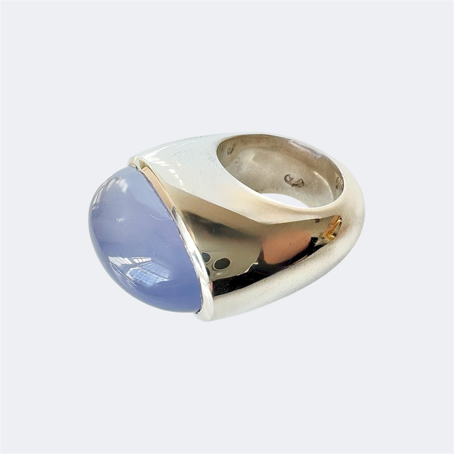 Blue Chalcedony Bullet Cut Sterling Silver Ring