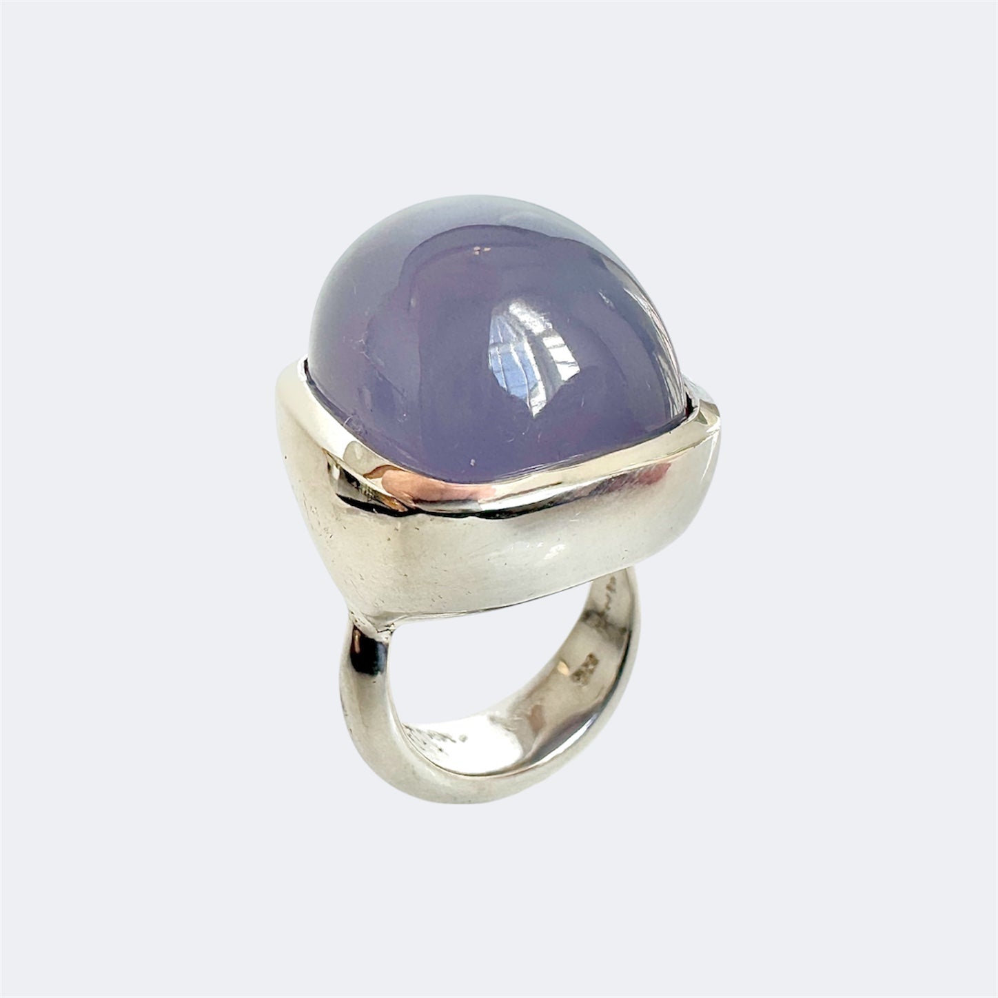 Blue Chalcedony Rectangular Cushion Cut Sterling Silver Ring