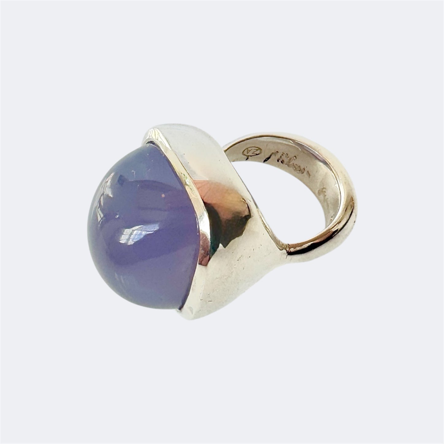 Blue Chalcedony Rectangular Cushion Cut Sterling Silver Ring
