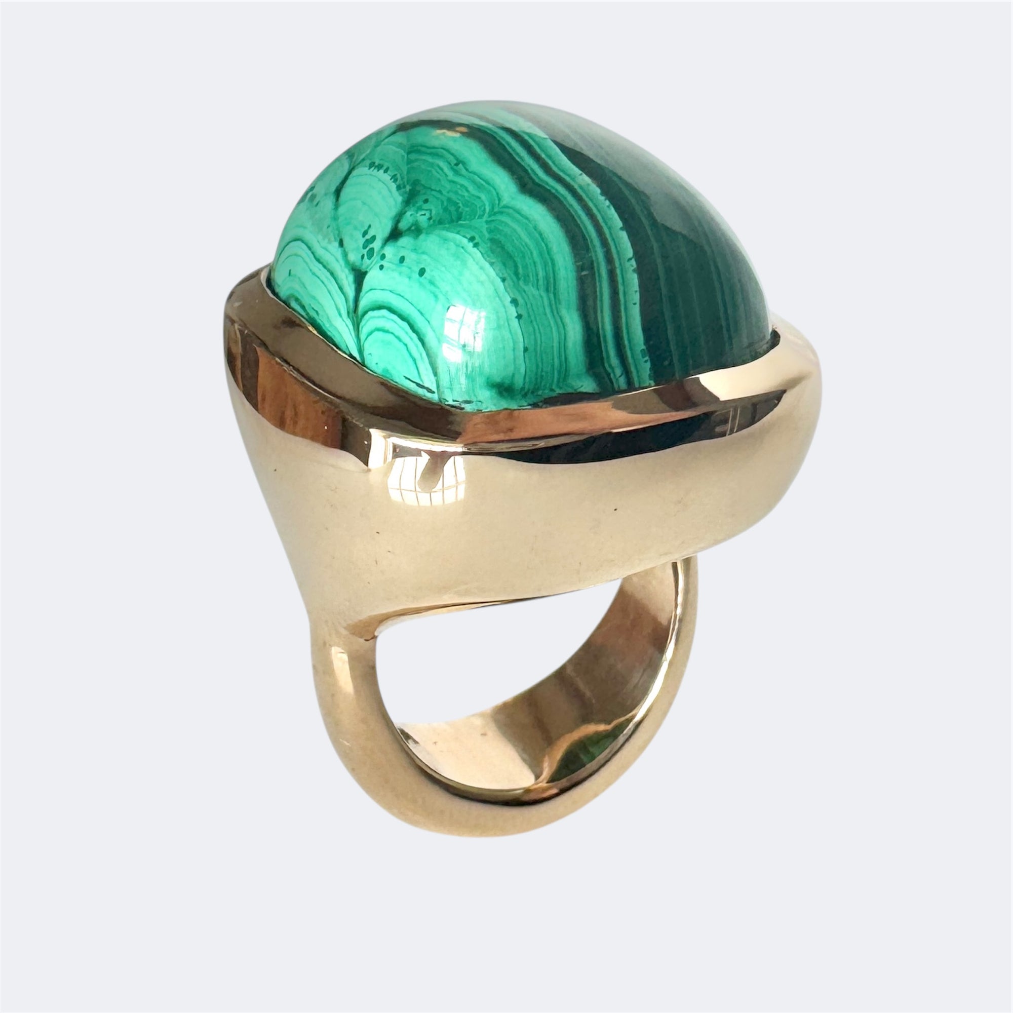 Malachite Rectangular Cushion Cut Bronze Ring