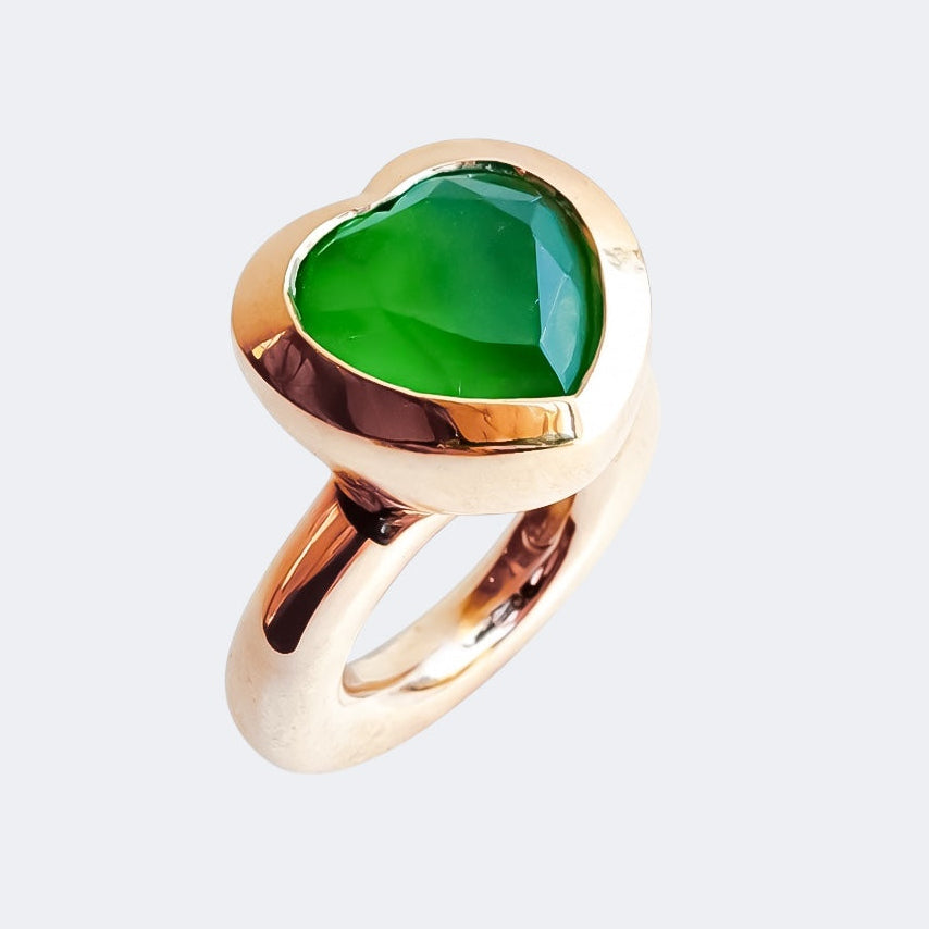 Green Onyx Small Heart Ring in Bronze