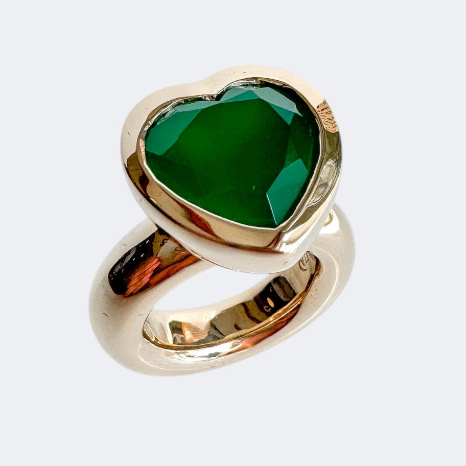 Green Onyx Big Heart Ring in Bronze