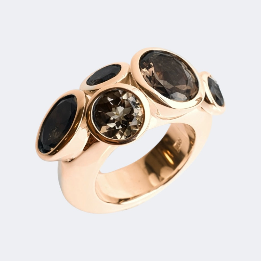 Smokey Quartz Octopus Ring in Bronze