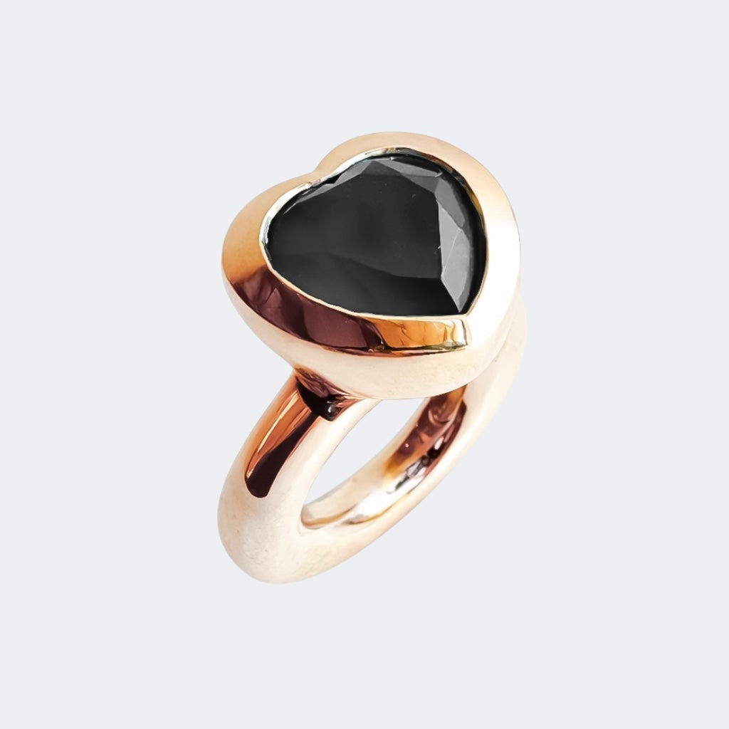 Black Onyx Small Heart Ring in Bronze