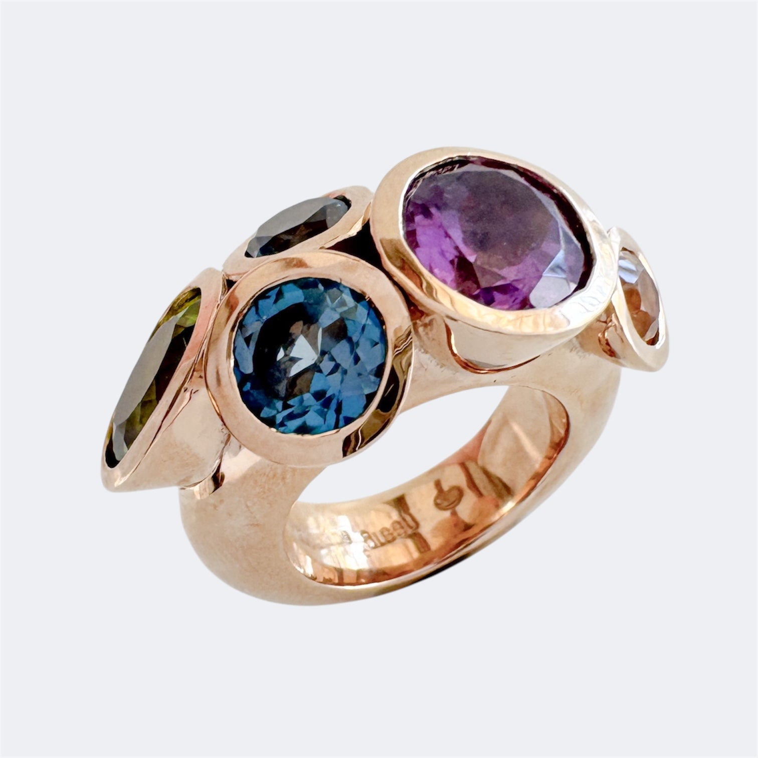 Amethyst Mix Semi-Precious Octopus Ring in Bronze