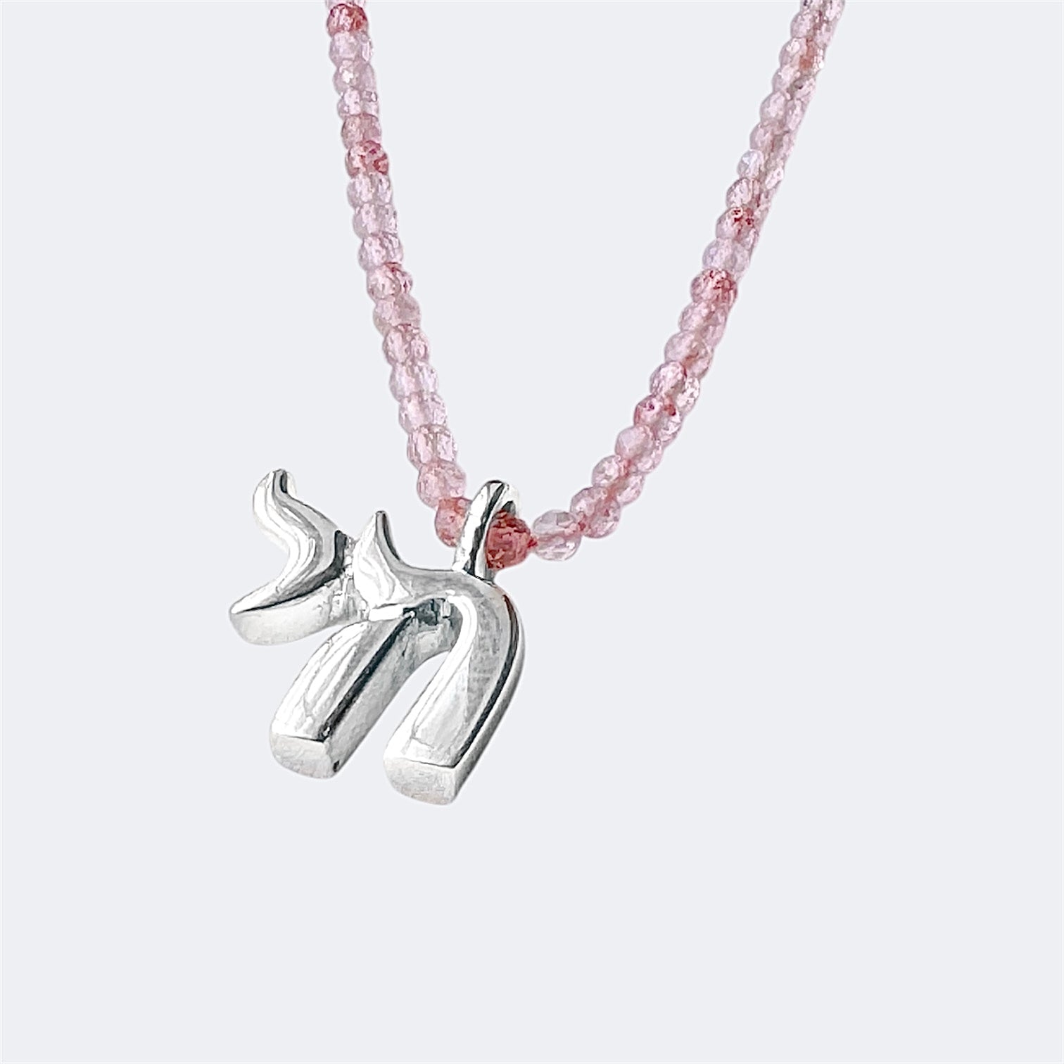 Small Sterling Silver Chai Pendant With Rose Quartz