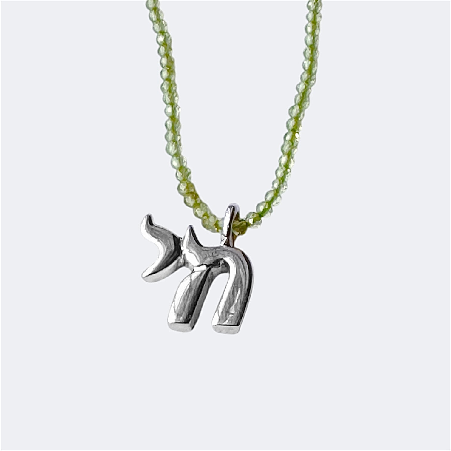 Small Sterling Silver Chai Pendant With Peridot Beads