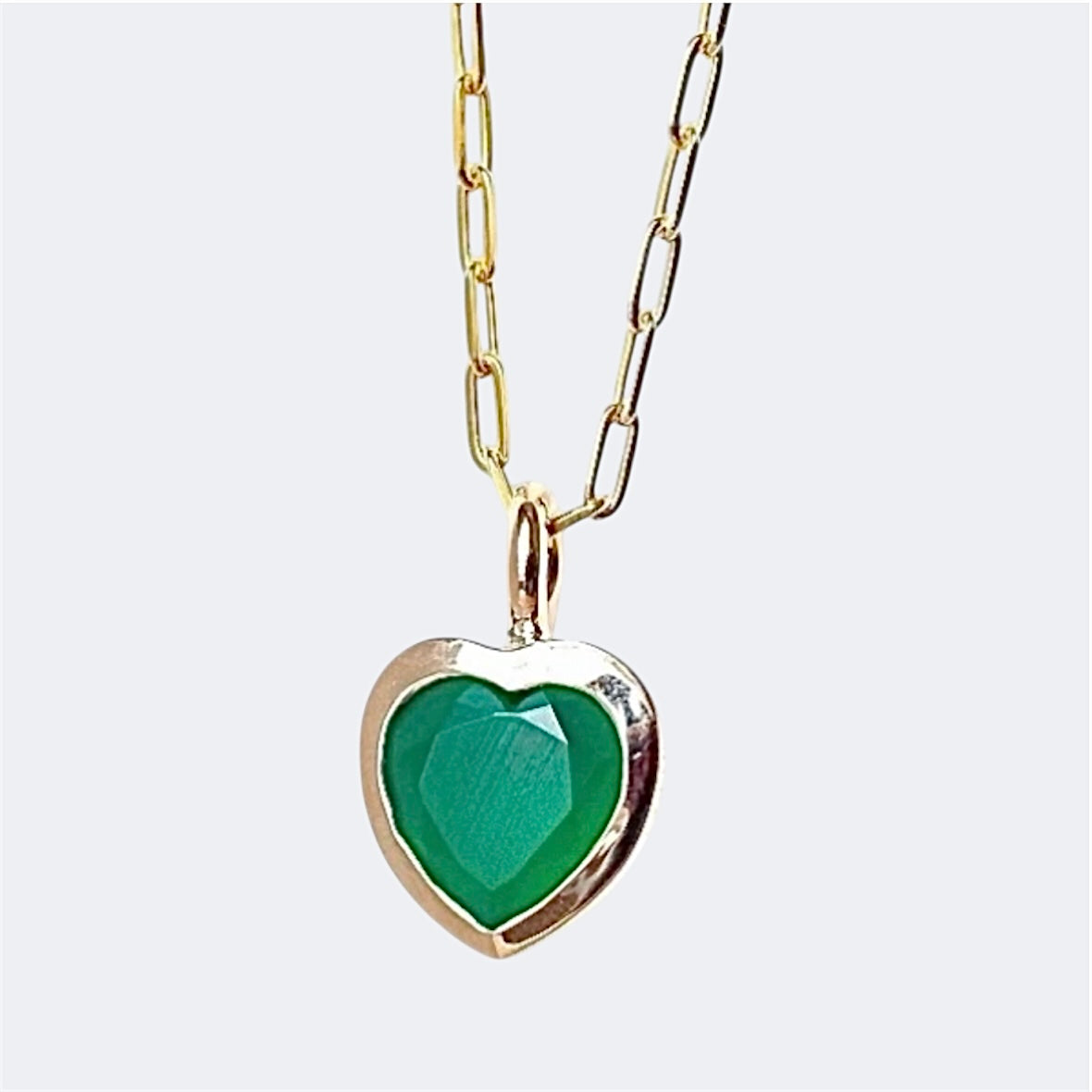 Big Green Onyx Heart Pendant in Bronze