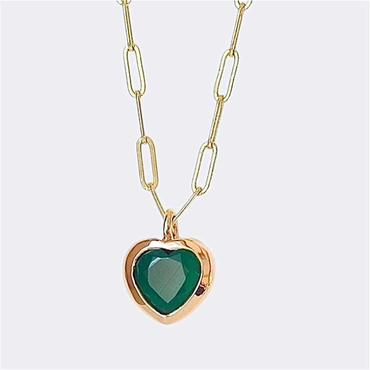 Small Bronze Heart Pendant with Green Onyx