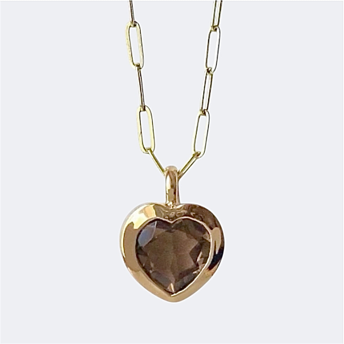 Big Bronze Heart Pendant with Smoky Quartz