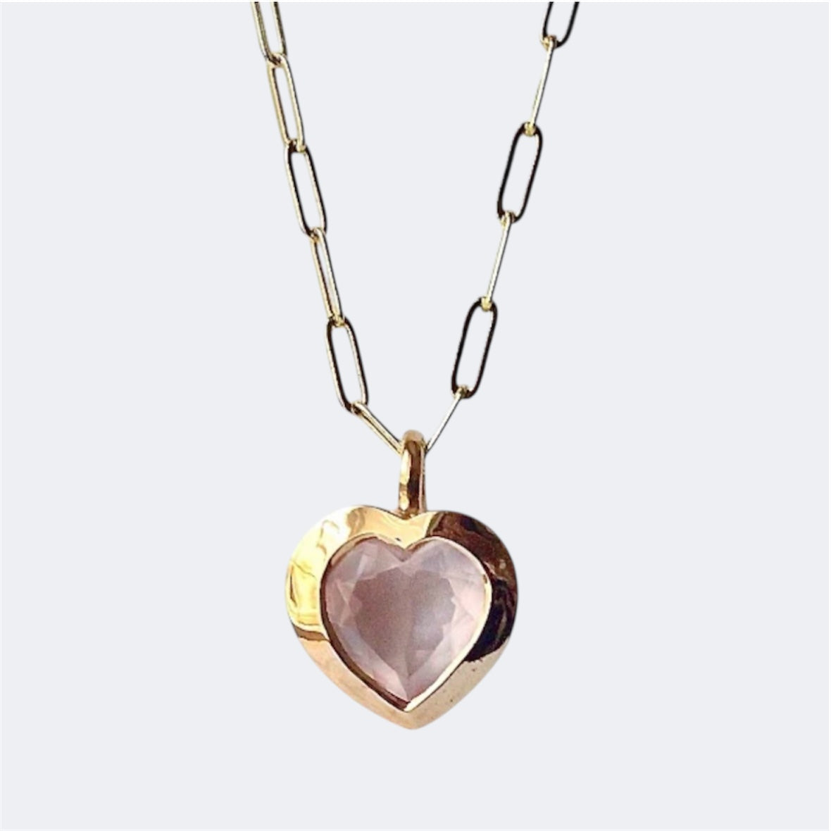 Big Bronze Heart Pendant with Rose Quartz