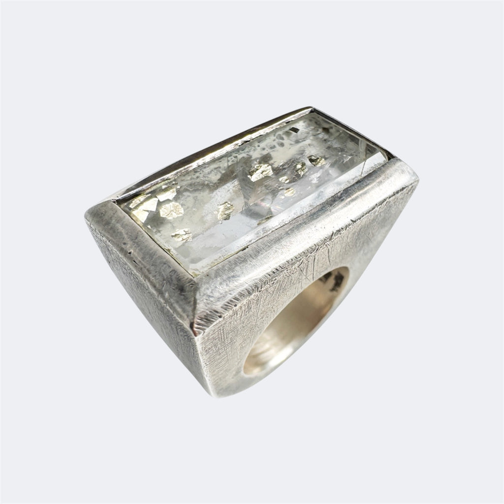 Clear Quartz and Pyrite Ring in Sterling Silver