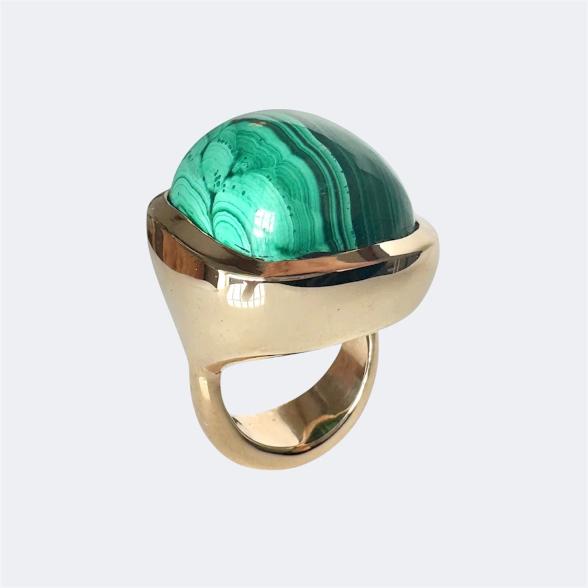 Malachite Rectangular Cushion Cut Bronze Ring