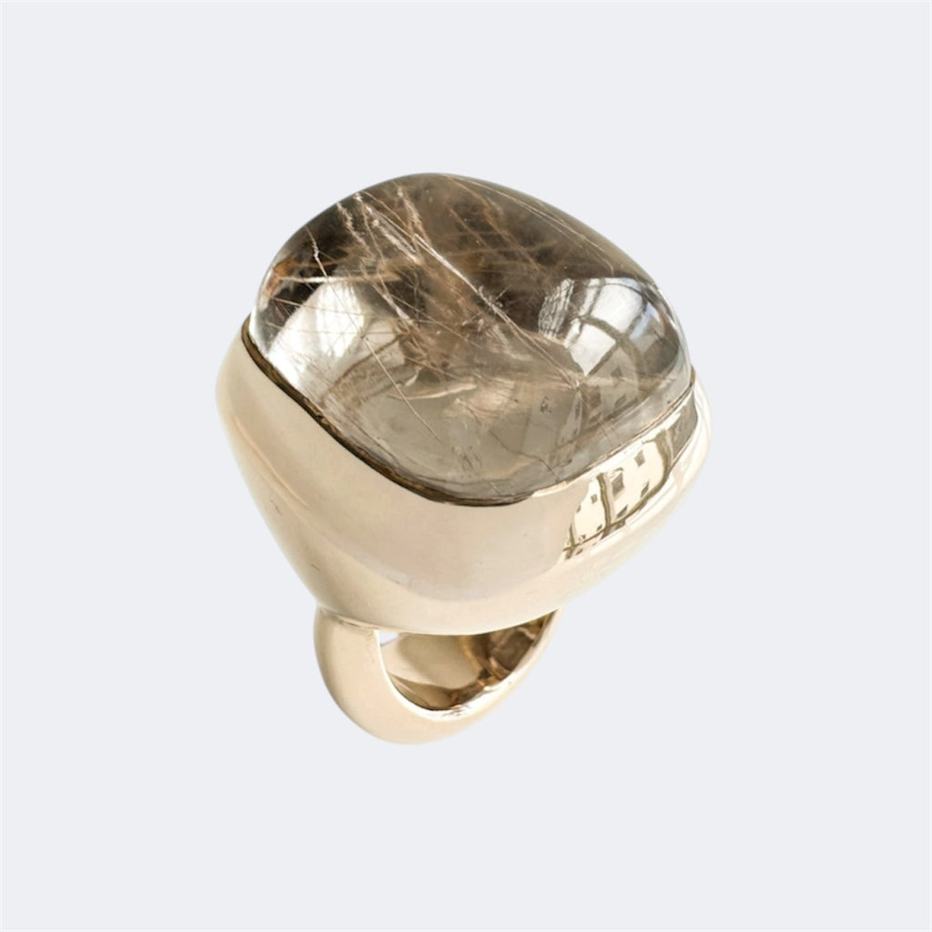 Rectangular Cushion Cut Rutilated Quartz Bronze Ring