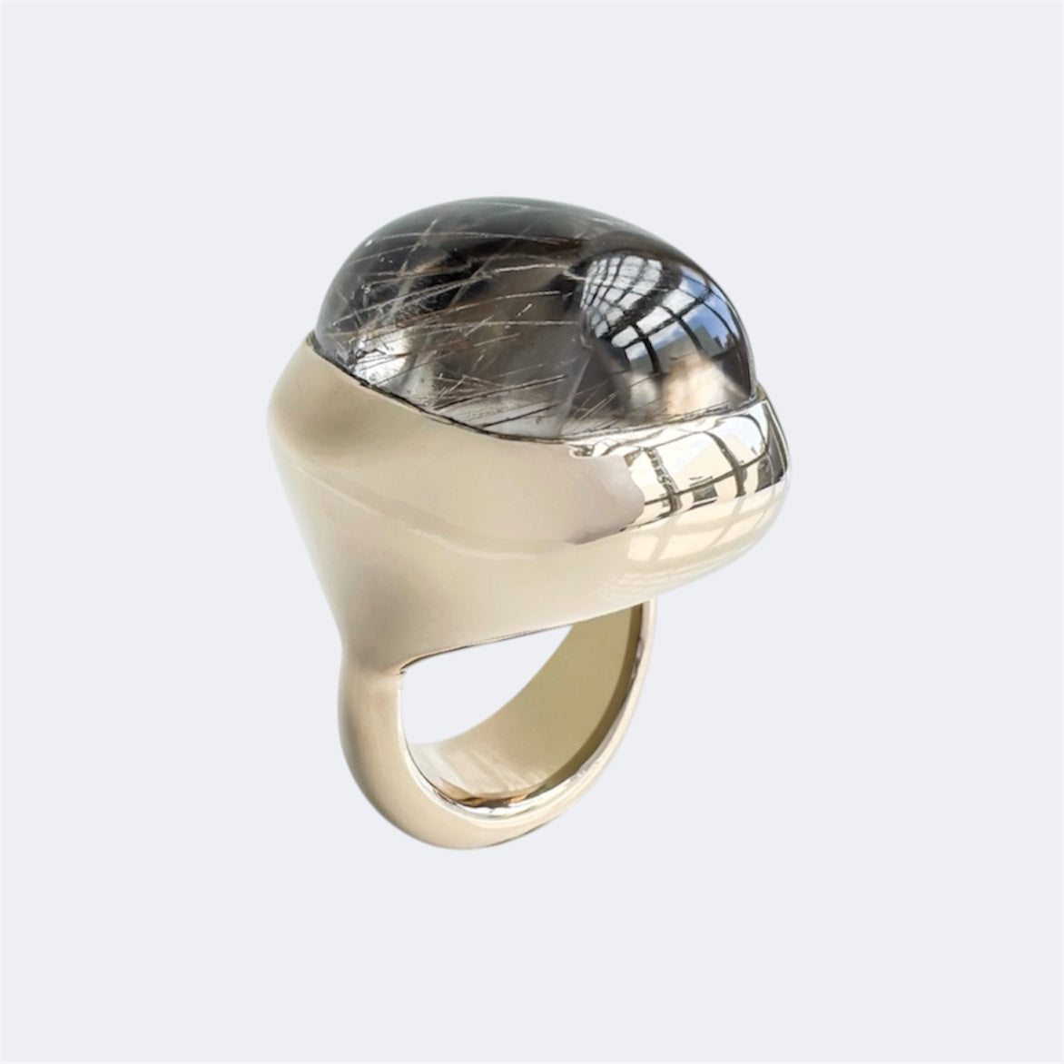 Rectangular Cushion Cut Rutilated Quartz Bronze Ring