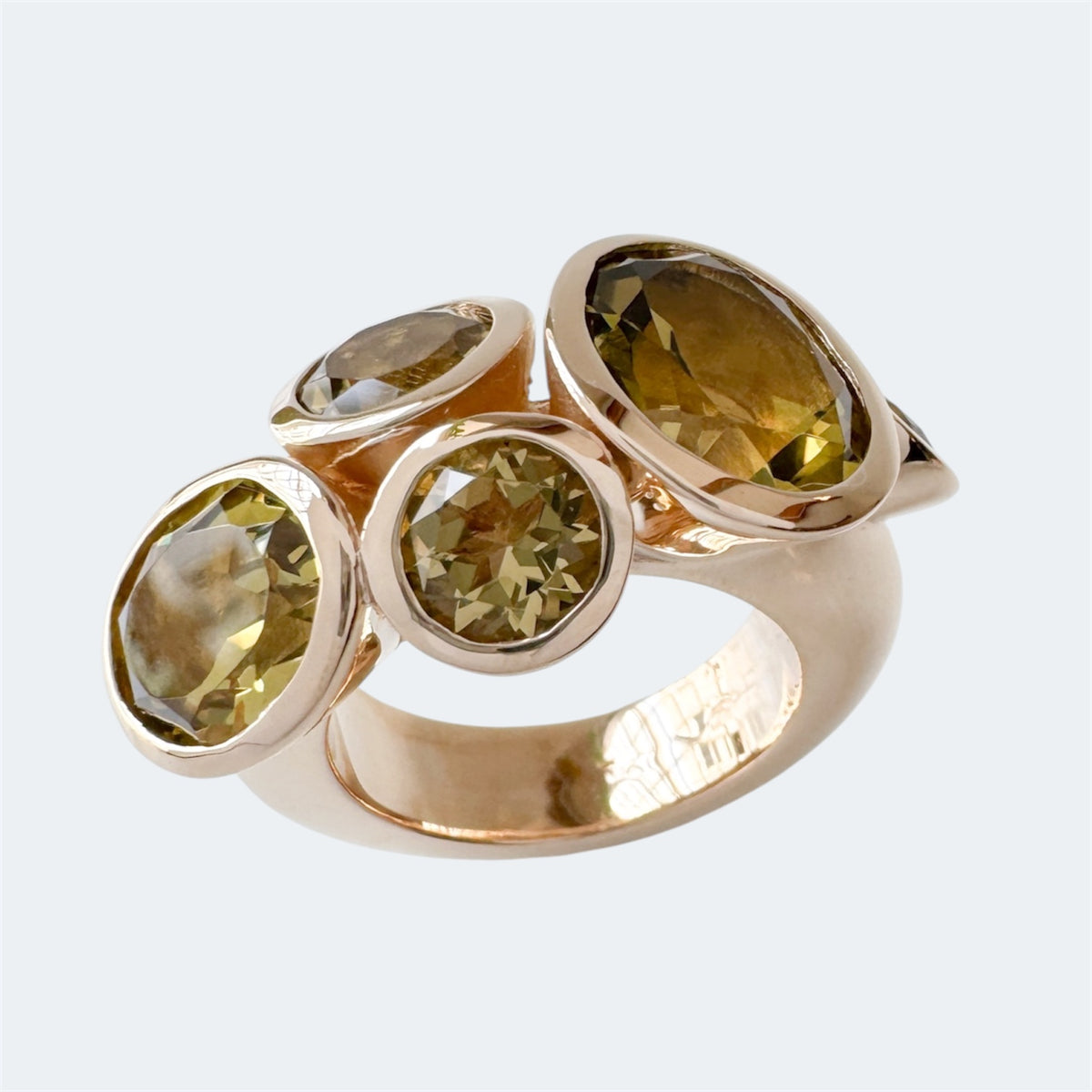 Olive Quartz Octopus Ring in Bronze