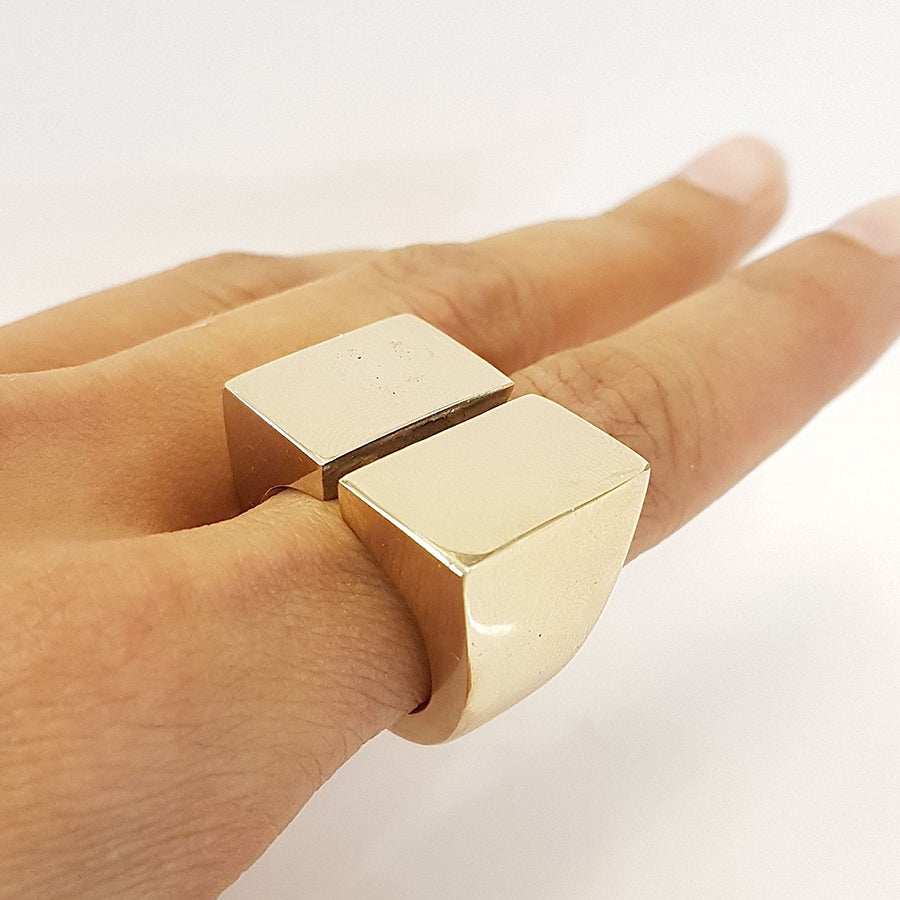 Asymmetrical Split Shank Ring in Bronze