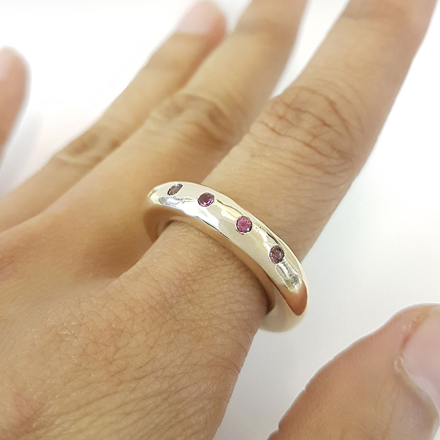 Pink Tourmaline Half Eternity Ring in Bronze 6mm