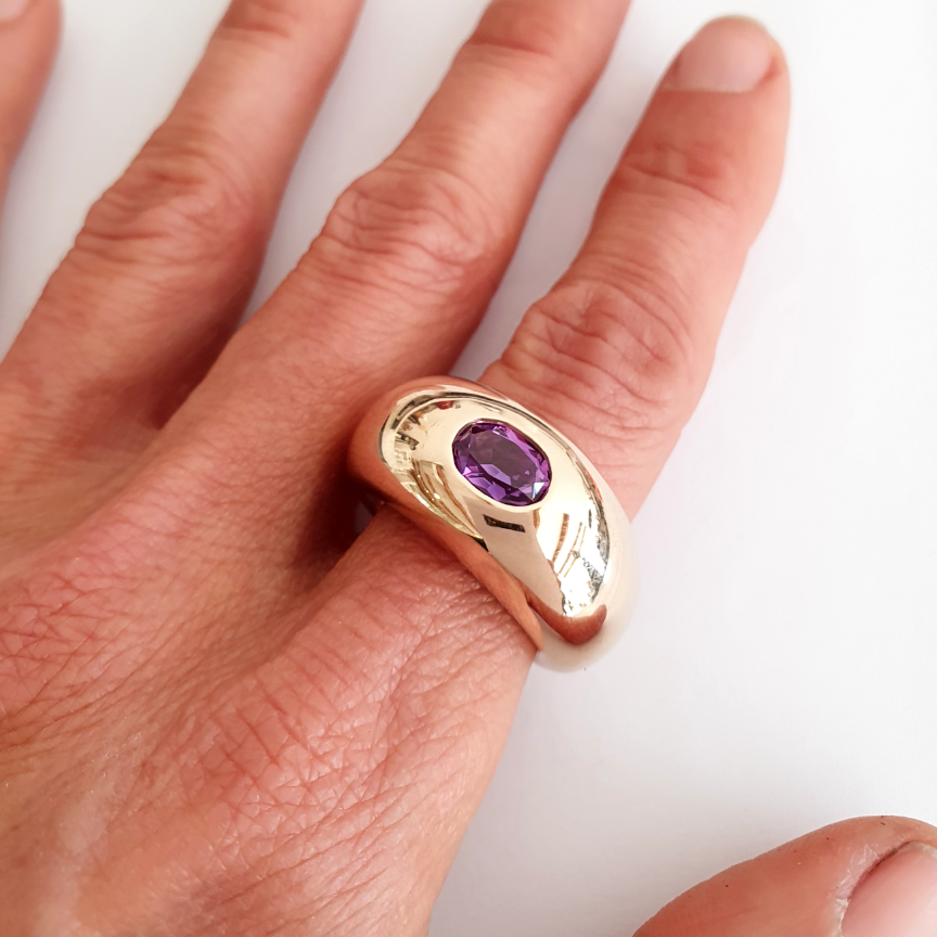 Amethyst Tapered Solitaire Ring in Bronze