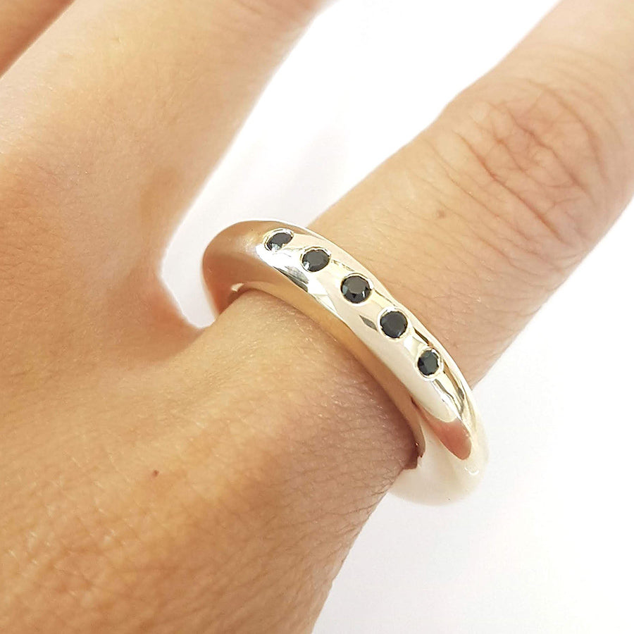 Black Spinel Half Eternity Ring in Bronze 6mm