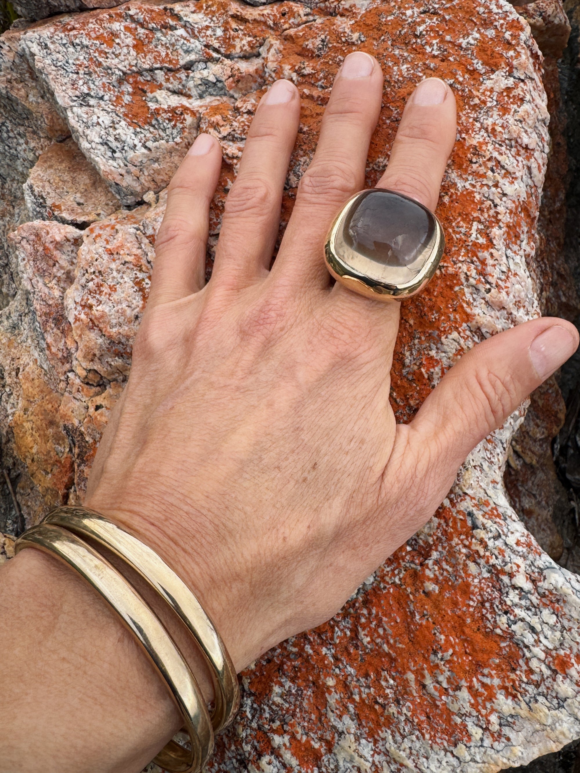 Smokey Quartz Rectangular Cushion Cut Bronze Ring