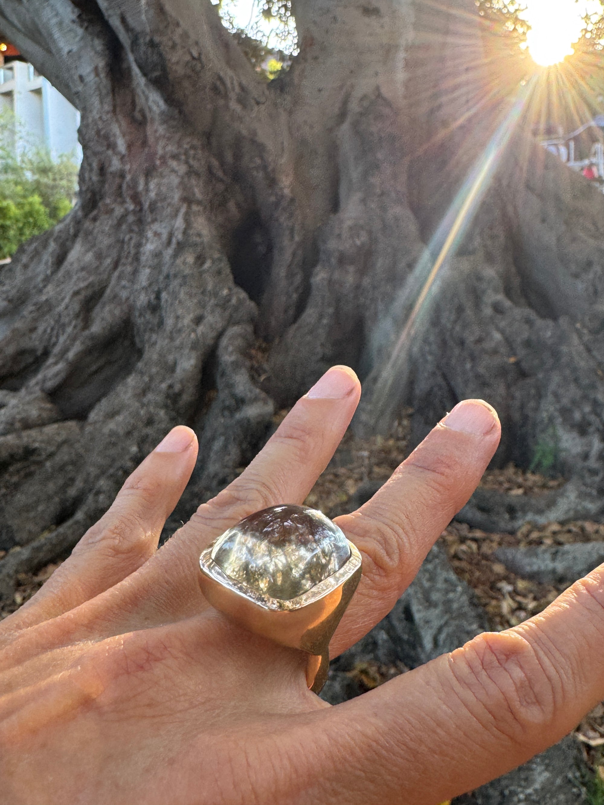 Citrine Rectangular Cushion Cut Bronze Ring