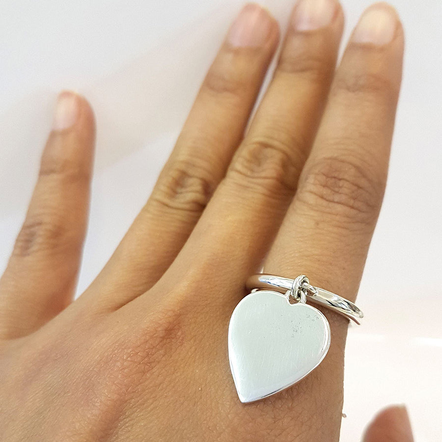 Heart Charm Sterling Silver Ring 3mm