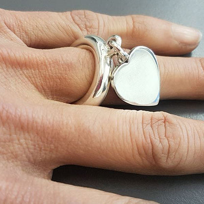 Heart Charm Sterling Silver Ring 5mm