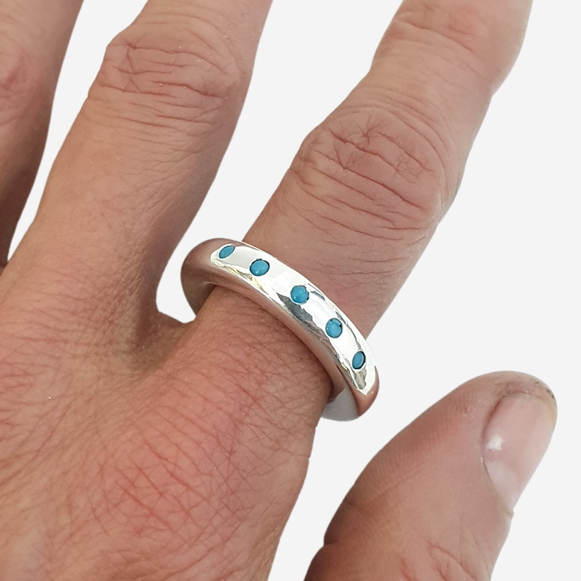 Turquoise Half Eternity Ring in Sterling Silver 6mm