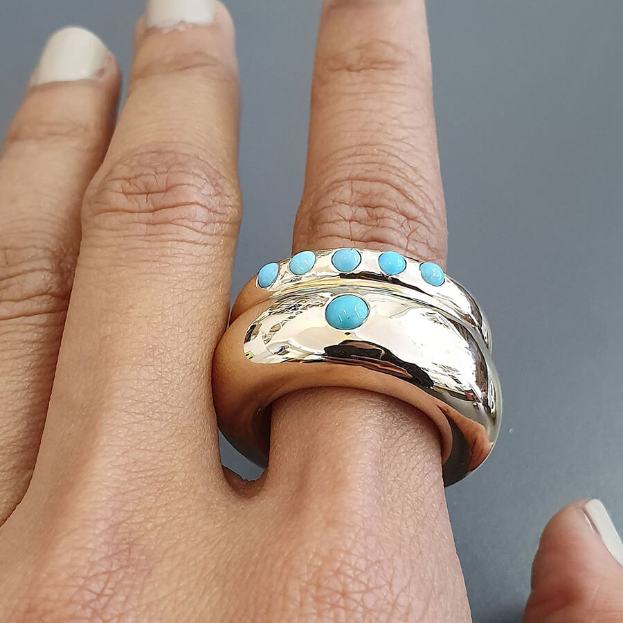 Turquoise Half Eternity Ring in Bronze 6mm