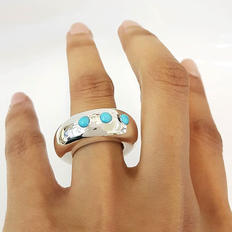 Turquoise Trilogy Ring in Sterling Silver 10mm
